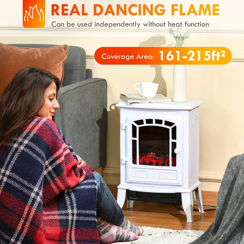 22" Free standing Electric Fireplace Stove, Fire Place Heater, Overheat Safety Protection, 750W / 1500W