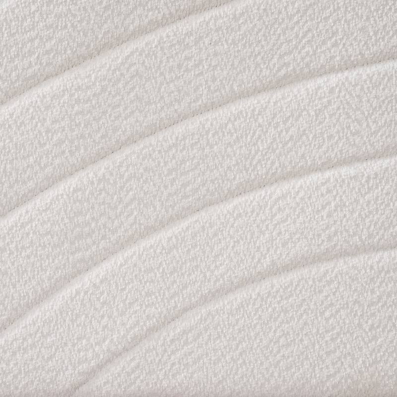 Roomfitters Metal Platform Bed Frame with White Boucle Headboard and Wood Slats, White and Black