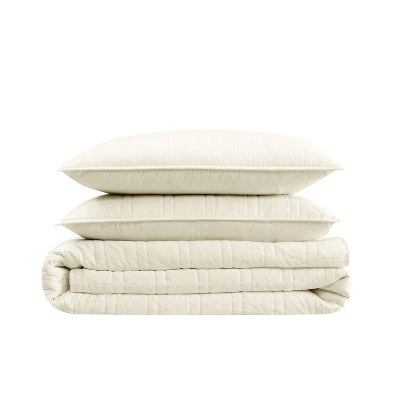 Cannon Heritage Solid 3 Piece Quilt Set - Ivory - Full - Queen