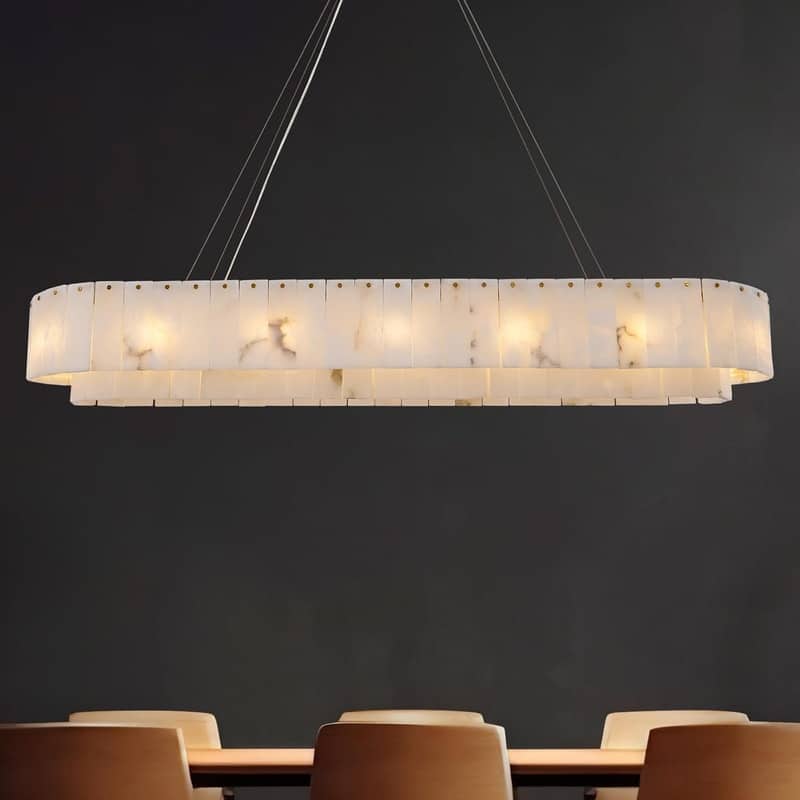 KAYLA 54in 14-Light White Alabaster Adjustable Chandelier - Gold