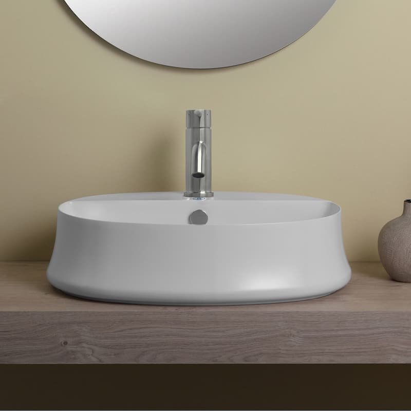 Whitehaus Britannia Oval Above Mount Basin with Single Faucet Hole