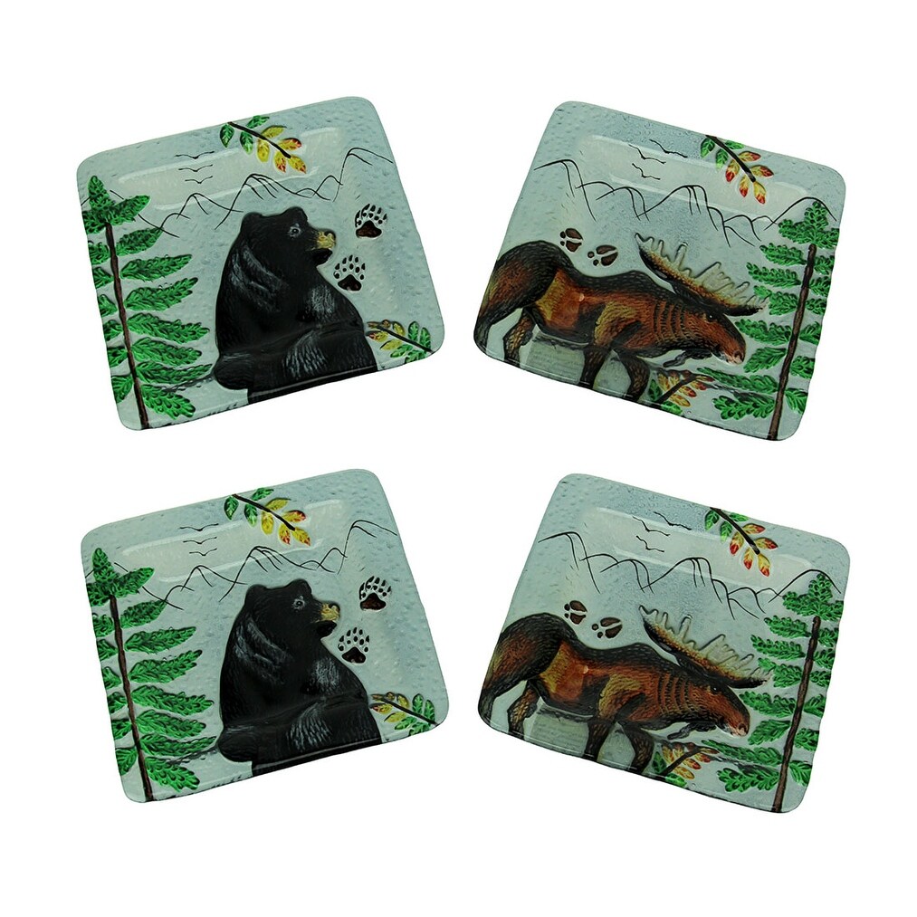 Shop Set Of 4 Lodge Black Bear And Moose Square Art Glass Salad