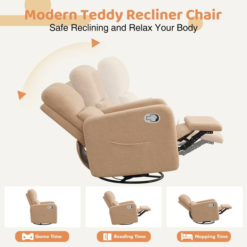 Swivel Manual Recliner Chair Teddy Fabric Nursery Glider Rocking Recliner Set of 2