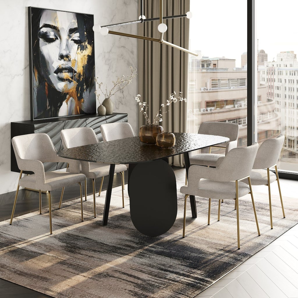 Modrest Maxine Modern Hammered Grey Glass Rectangular Dining Table