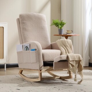 Modern Upholstered Rocking Chair, Nursery Glider with Solid Wood Legs ...