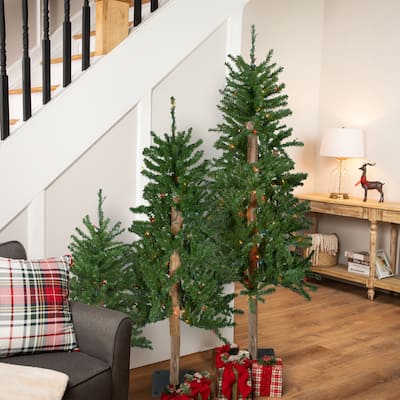 Set of 3 Slim Alpine Artificial Christmas Trees 5' - Multicolor Lights - 5 Foot