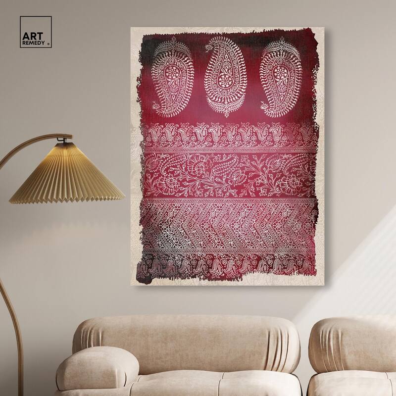 Burgundy Stamps Canvas by Art Remedy, Gallery Wrapped