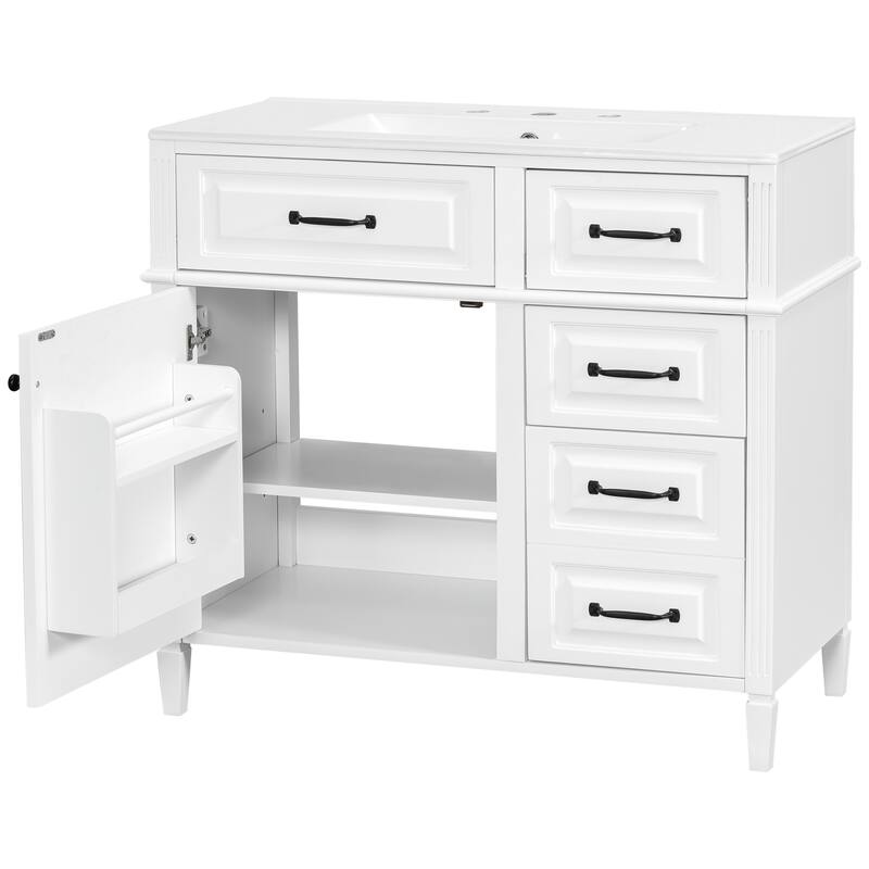 Freestanding 36 Inch Bathroom Vanity Cabinet with Ceramic Sink (Faucet Not Included)