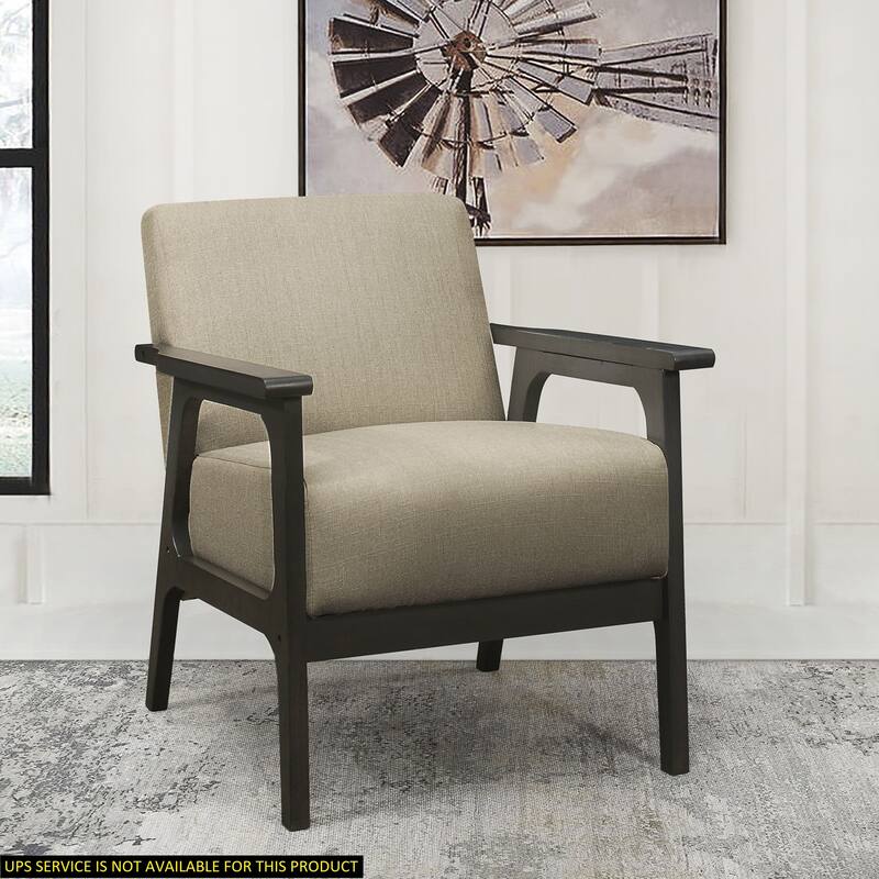Textured Light Brown Upholstery Accent Chair, Solid Rubberwood Frame - Light Brown
