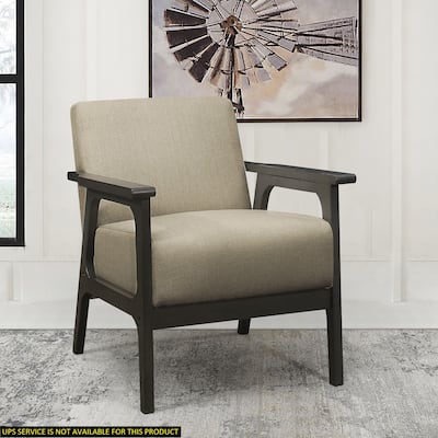 Textured Light Brown Upholstery Accent Chair, Solid Rubberwood Frame