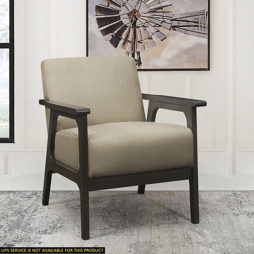 Textured Light Brown Upholstery Accent Chair, Solid Rubberwood Frame