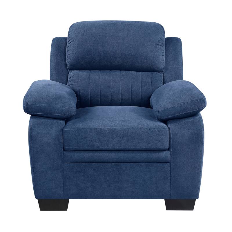 Blue Textured Fabric Plush Seating Chair with Solid Wood Frame