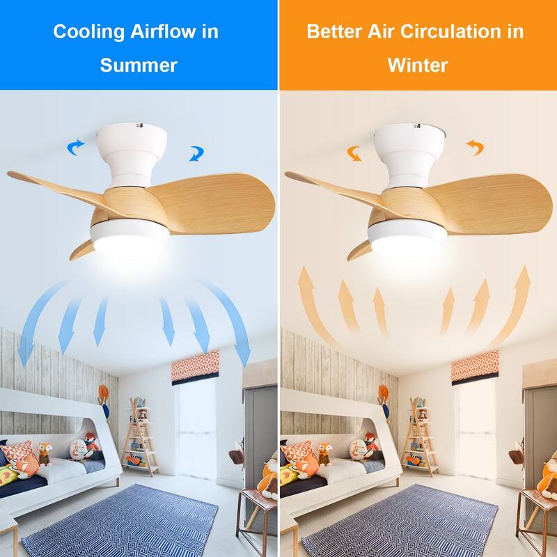 23" 29'' 42'' Flush Mount Ceiling Fan with Light and Remote Control for Small Room,Patio,Kitchen,Bedroom