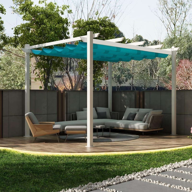 PURPLE LEAF Gazebo White Aluminium Outdoor Retractable Pergola with Canopy Cover