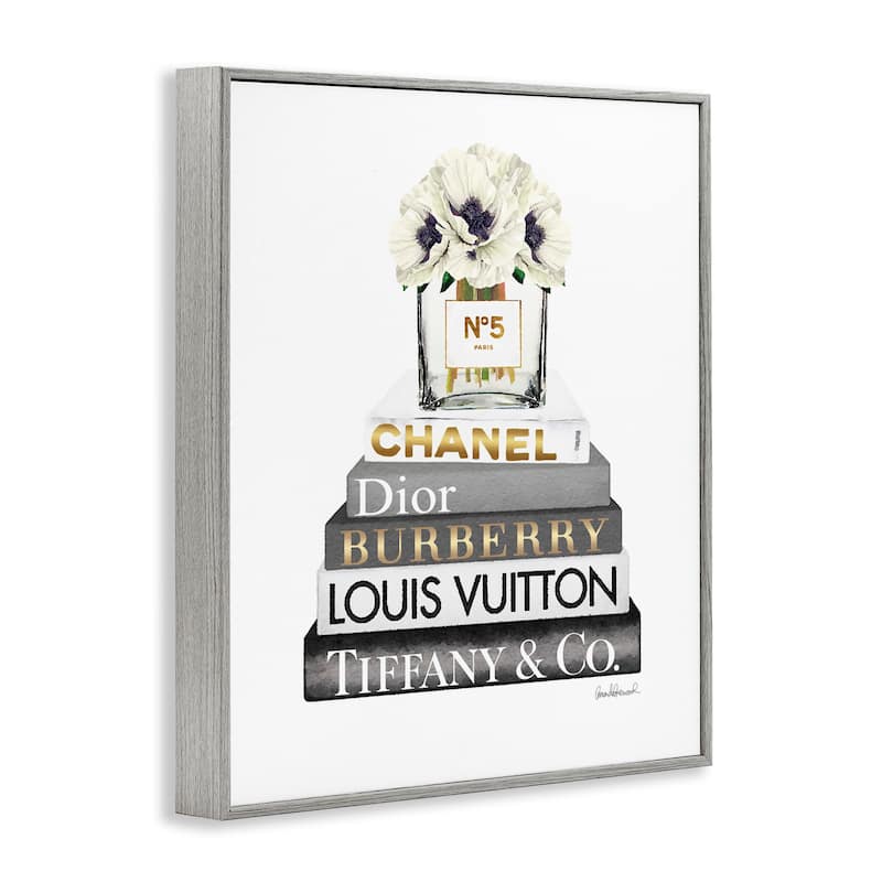 Stupell Blooming White Floral Display on Glam Designer Bookstack Framed Wall Art - Multi-Color