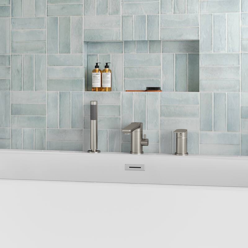 Modern Tub Filler with Hand Sprayer Deck Mount Tub Faucet with Hand Shower 3 Holes Bathtub Faucet Brass