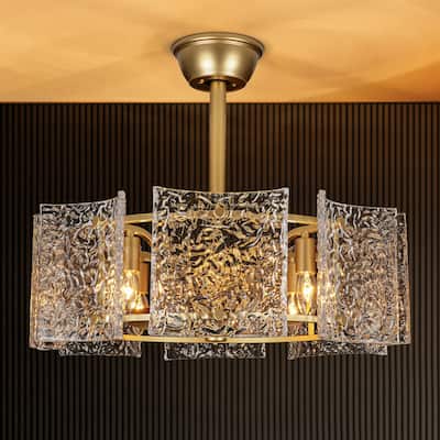 23.2 in. 4-Light Modern Gold Drum Ceiling Fan with Textured Glass Shade - 23.23 in. W x 7.87 in. H