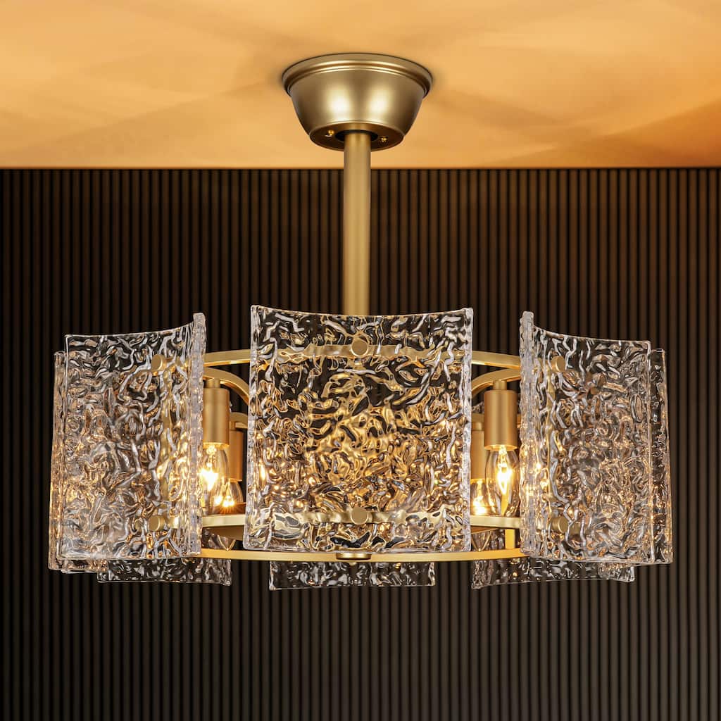 23.2 in. 4-Light Modern Gold Drum Ceiling Fan with Textured Glass Shade - 23.23 in. W x 7.87 in. H