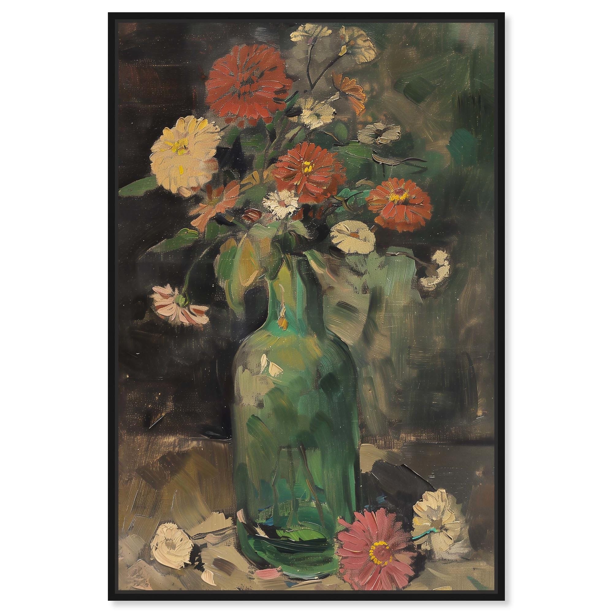 Green Bottle Flowers Canvas Floral Vase Wall Art by Art Remedy