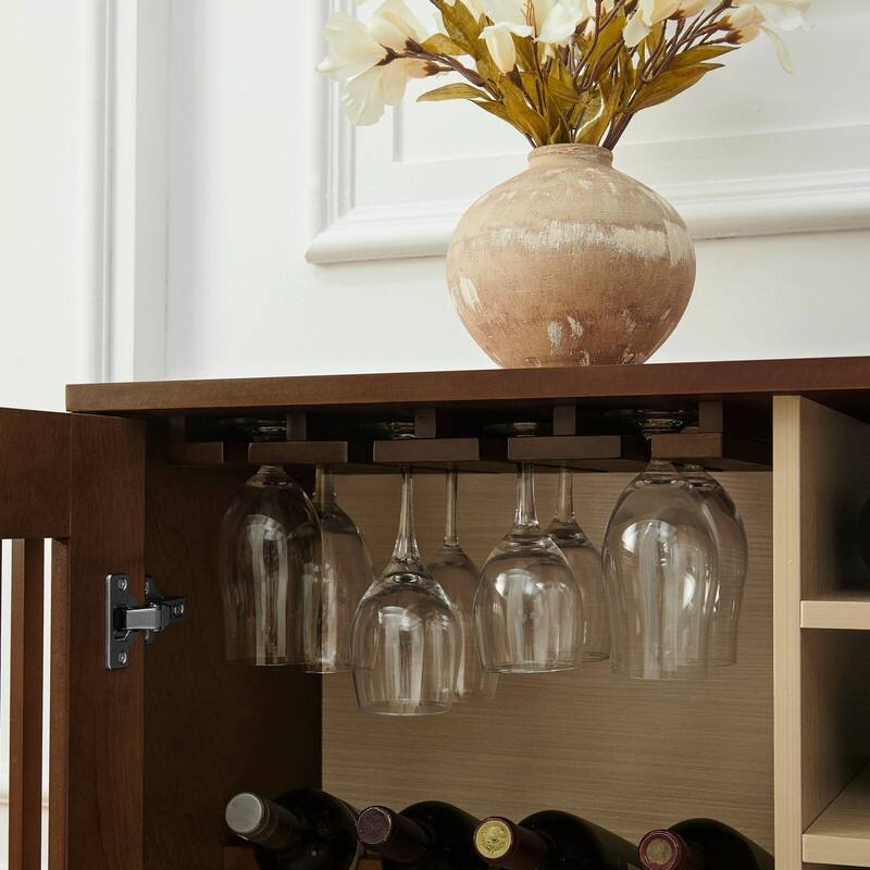 Mid Century Modern Fluted Buffet Cabinet with Wine Glass Holder and Wine Rack