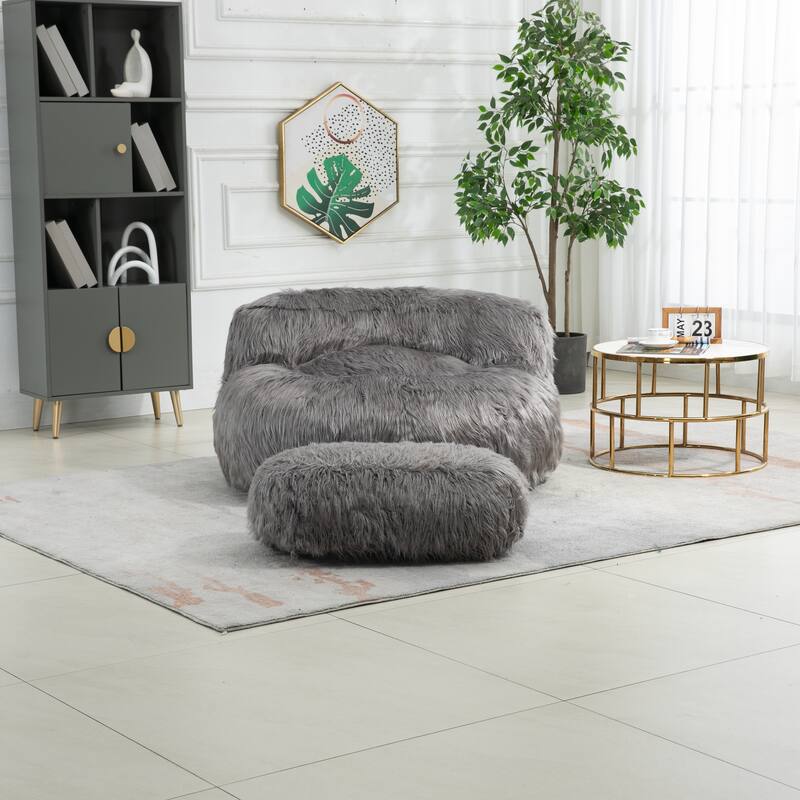 Bean Bag Chair Faux fur Lazy Sofa /Footstool Durable Comfort Lounger ...