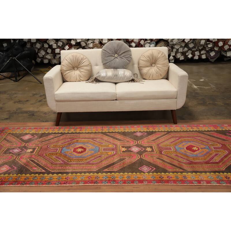 Hand Knotted Oriental 100% Wool Carpet Traditional Tribal Brown Ardebil Runner Rug - 9' 5'' X 3' 10''
