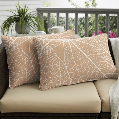 Sorra Home Outdura Laurel Sorbet Indoor/Outdoor Corded Lumbar Pillows (Set of 2)
