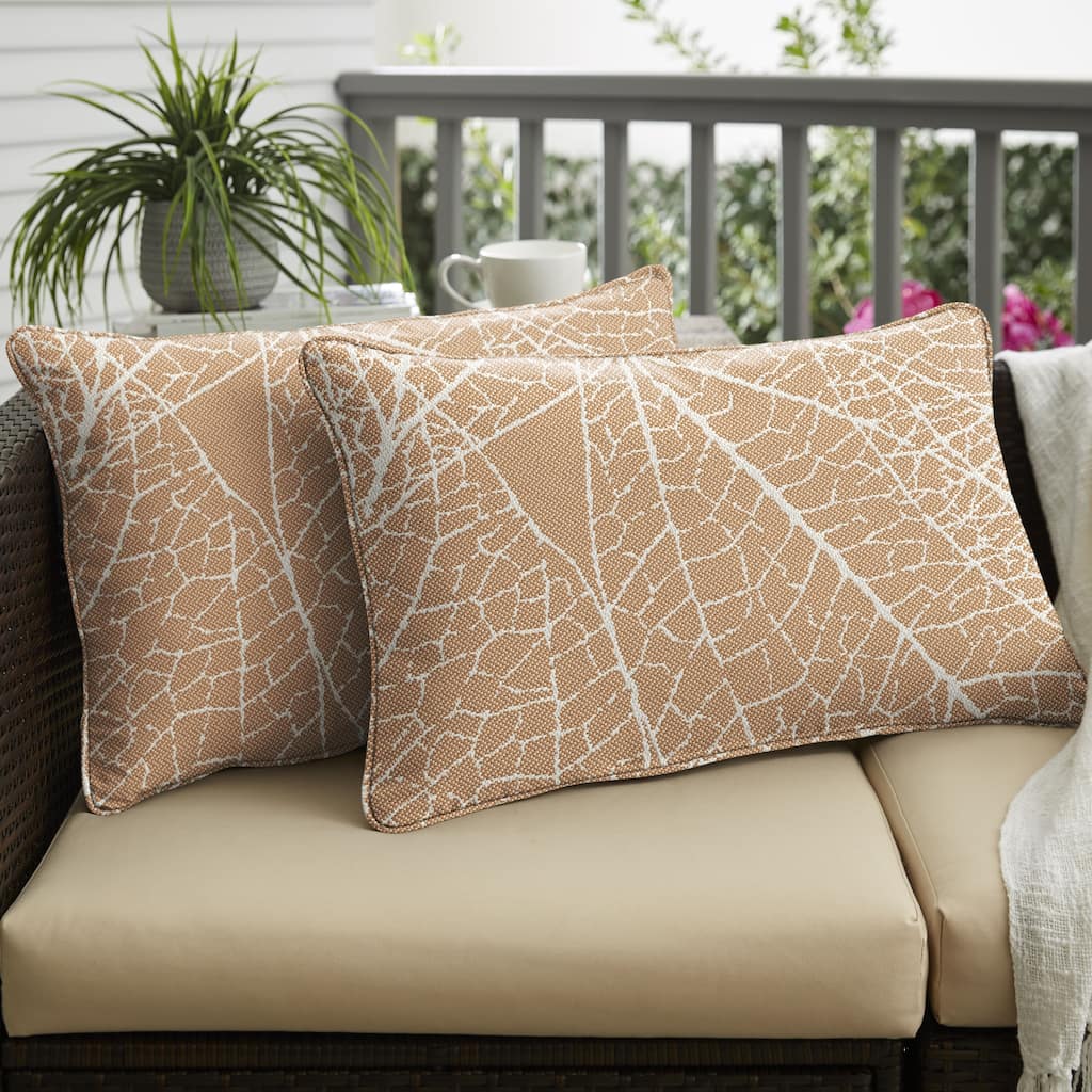 Sorra Home Outdura Laurel Sorbet Indoor/Outdoor Corded Lumbar Pillows (Set of 2)