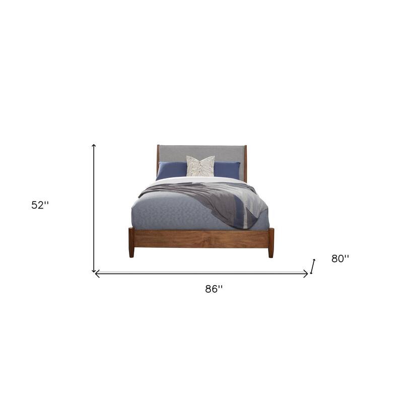 HomeRoots Brown and Gray Solid Wood And Linen King Bed Frame