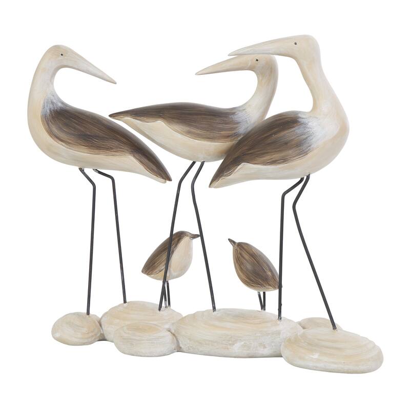 Polystone Bird Family Decorative Sculpture with Cream Rock Base - Brown - Roche River Decor