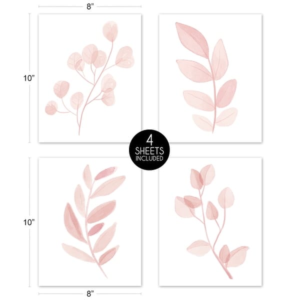 Blush Pink and White Floral Leaf Wall Decor Art Prints Set of 4 Boho Chic Bohemian Watercolor Botanical Woodland Single Flower