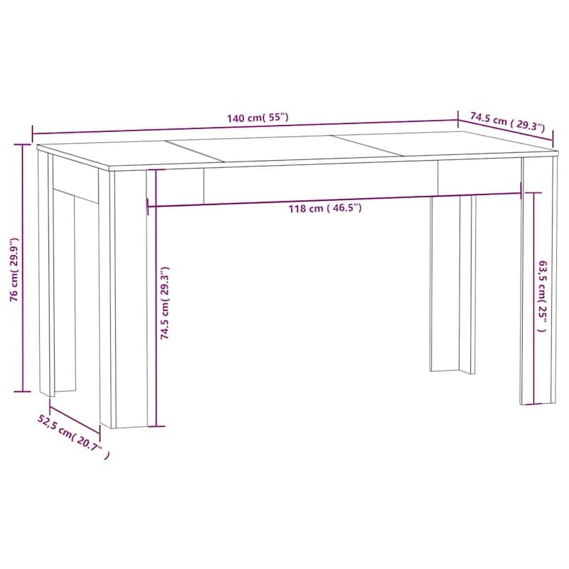 vidaXL Dining Table Grey Sonoma Engineered Wood 55.1 x 29.3 x 29.9 in - 29.3 x 55.1 x 29.9 in