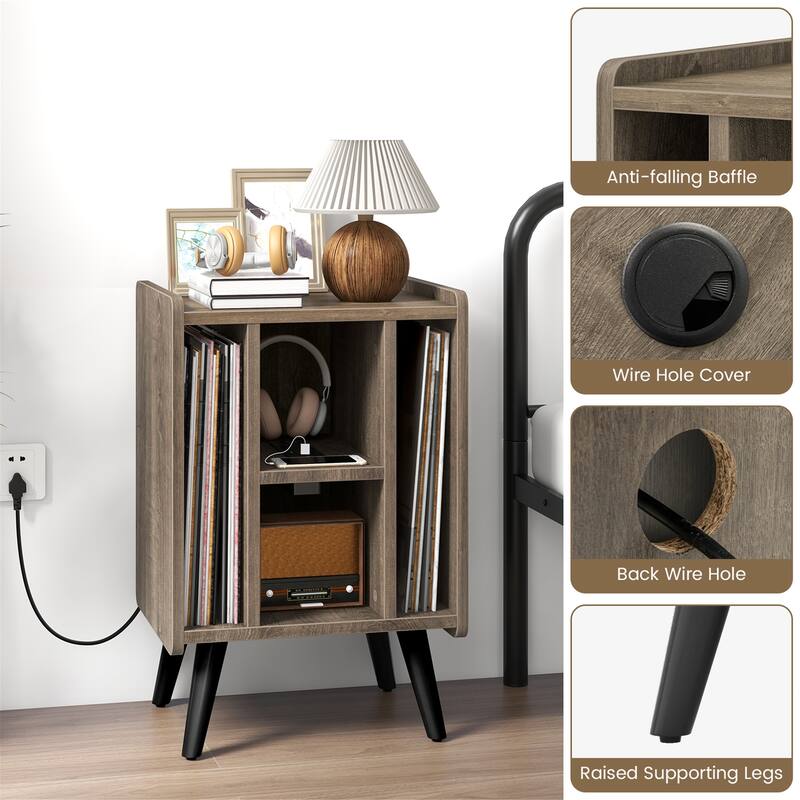 Gymax Record Player Stand w/ 4 Storage Compartments Supporting Legs