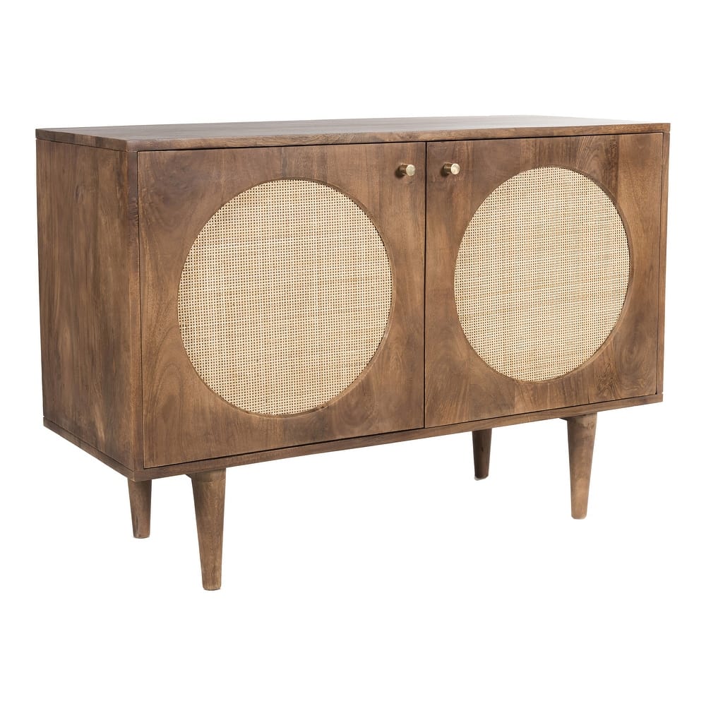 Circle Solid Wood with Natural Woven Cane Two-Door Cabinet