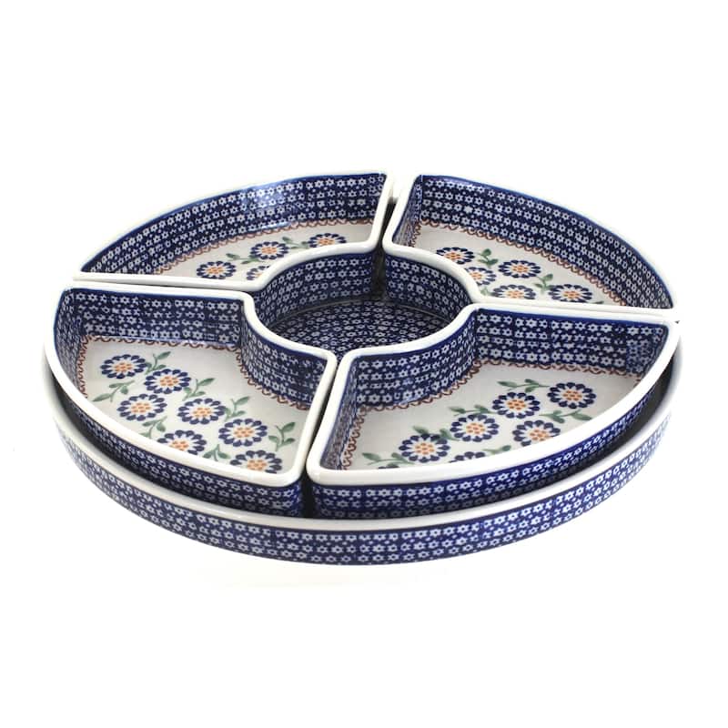 Blue Rose Polish Pottery N008 Manufaktura Tray with 4 Plates