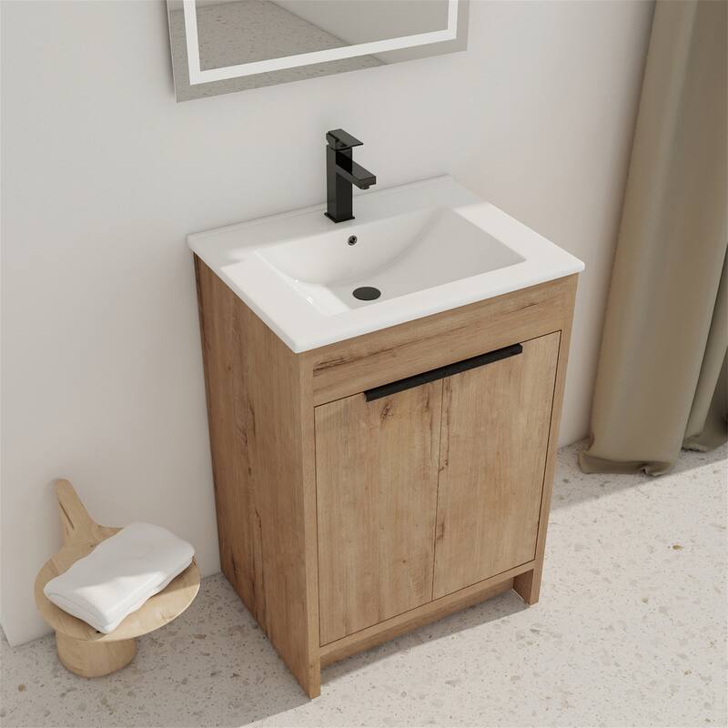 Freestanding Bathroom Vanity with White Ceramic Sink - 24*34.25