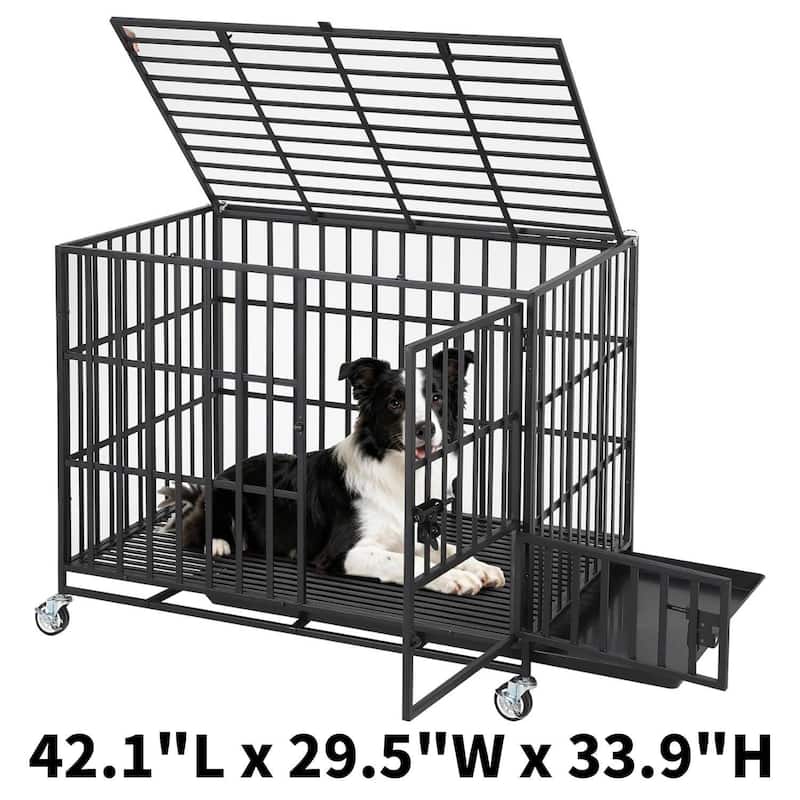 Heavy Duty Metal Dog Crate, Dog Kennel Indoor Wheels for Large and Medium Dogs - 107*75*86cm