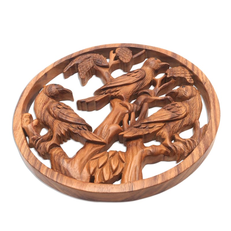 Novica Handmade Bird Habitat Wood Relief Panel