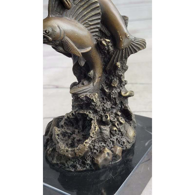 Marlins Sailfish Swordfish Jumping Out Of Ocean Bronze Sculpture Statue Decor On Marble Base