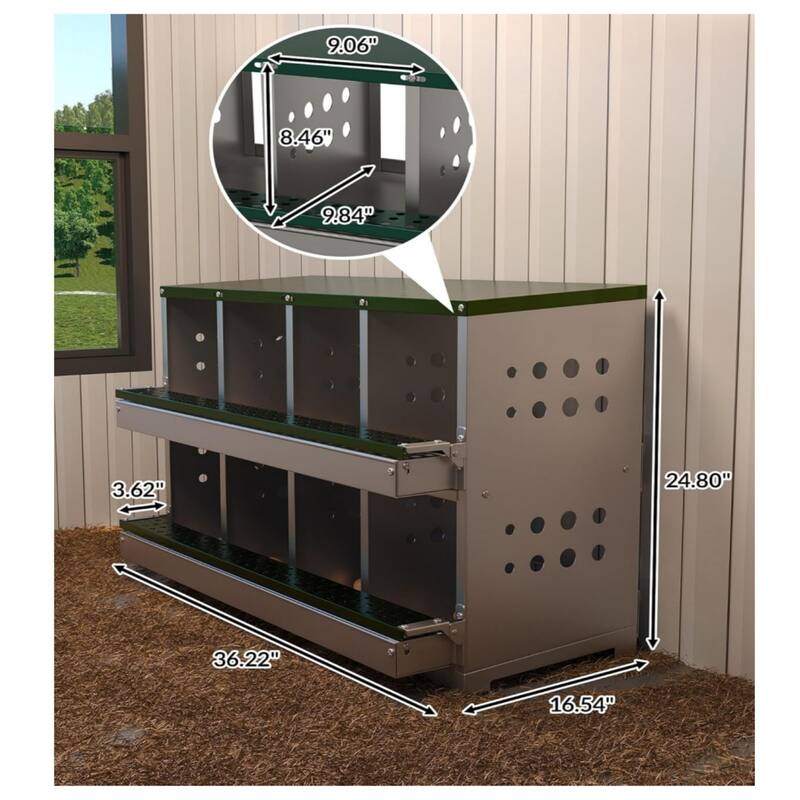 8-Compartment Chicken Nest Box with Egg Collection Tray and 8 Fake Training Eggs Red