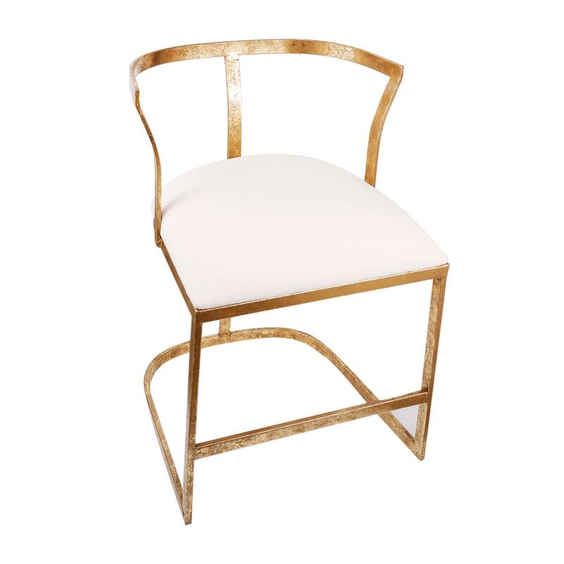 20 Inch Curved Accent Chair, Padded Seat, Open Metal Frame, Gold, White
