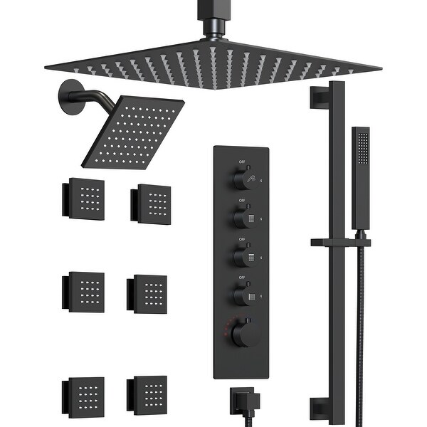 POPFLY Matte Black 2-in-1 Shower System - 10" Rainfall Showerhead & Handheld Spray, Wall Mounted With Rough-In Valve