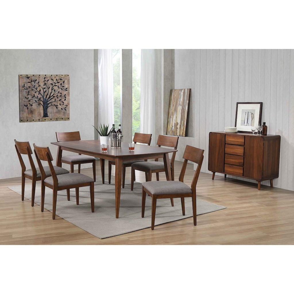 Rectangular Dining Table Set for 6 - 78" Table, Server, Padded Seats - Modern Retro Design