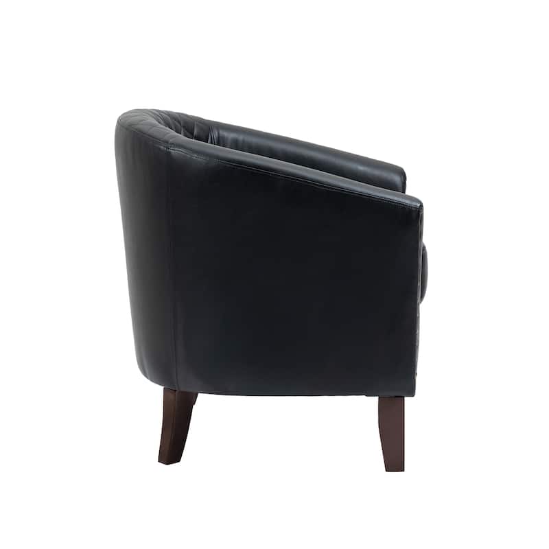 Modern Leather Nailheads Trim Barrel Accent Chairs with Wood Legs