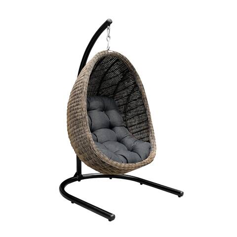 Reno 26 Inch Indoor Outdoor Hanging Swing Chair, Iron Stand, Gray, Black