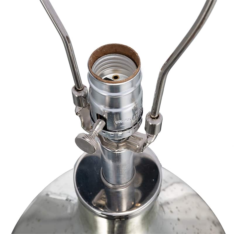 D18x32.2" Silver Round Table Lamp with White Fabric Shade