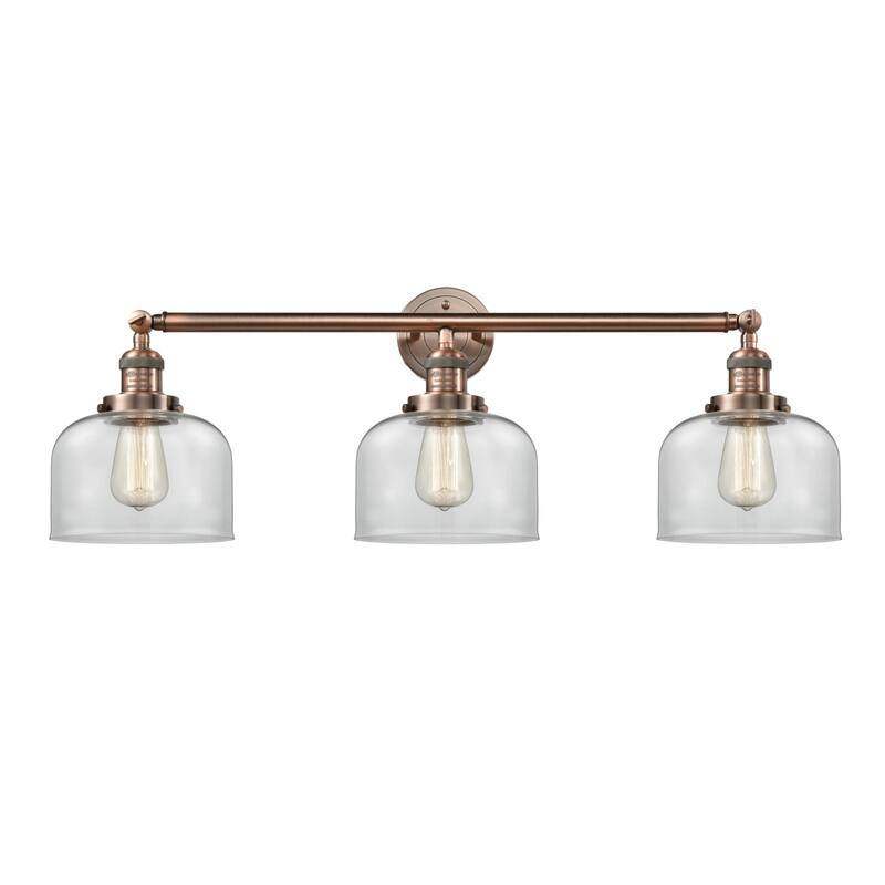 Innovations Lighting Large Bell 3 Light 32" Wide Bathroom Vanity Light - Antique Copper / Clear