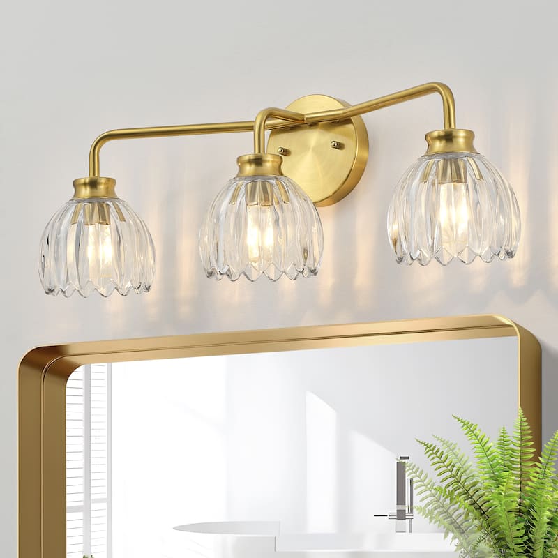 Starsky 3-Light Tulip Modern Dimmable Glass Bathroom Vanity Light - Gold