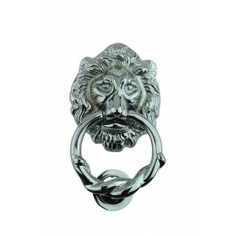 Solid Cast Brass Lion Front Door Knocker 6.25" H Chrome Plated Antique Shiny Lion Ring Style with Hardware Renovators Supply
