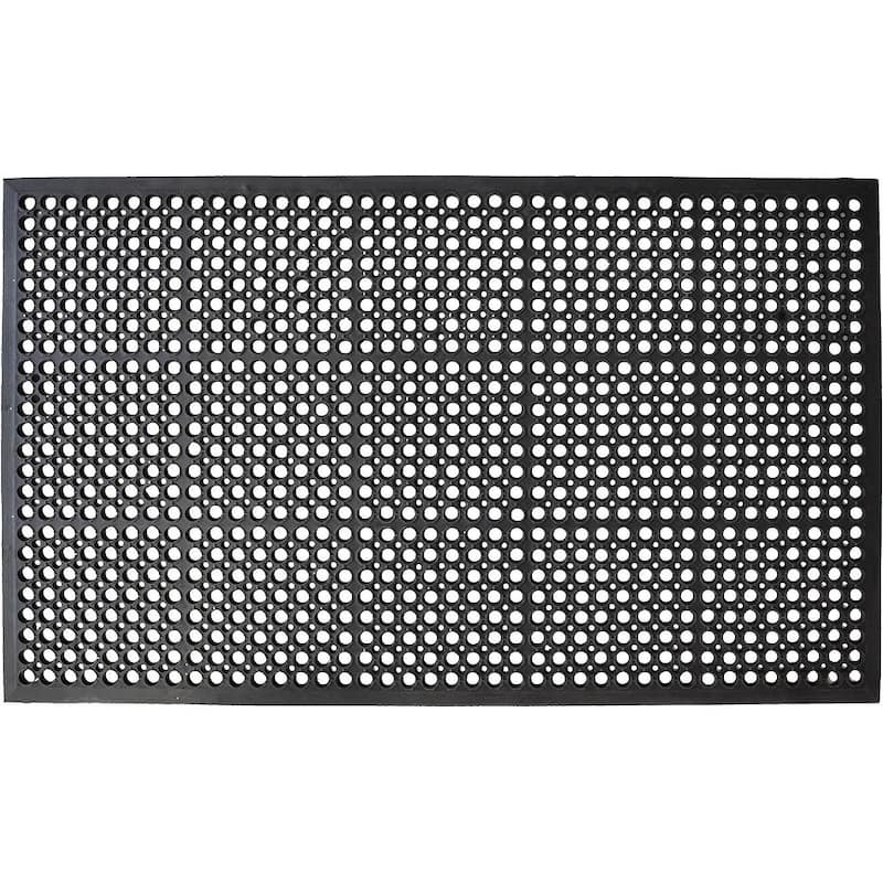 HomeRoots 36" X 36" Black Geo Circles Outdoor Rubber Door Mat - 36' X '36